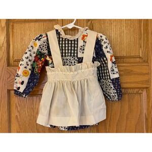 Vintage Peaches Cream Patchwork Doll Dress and Cream Pinafore Apron Set Kids